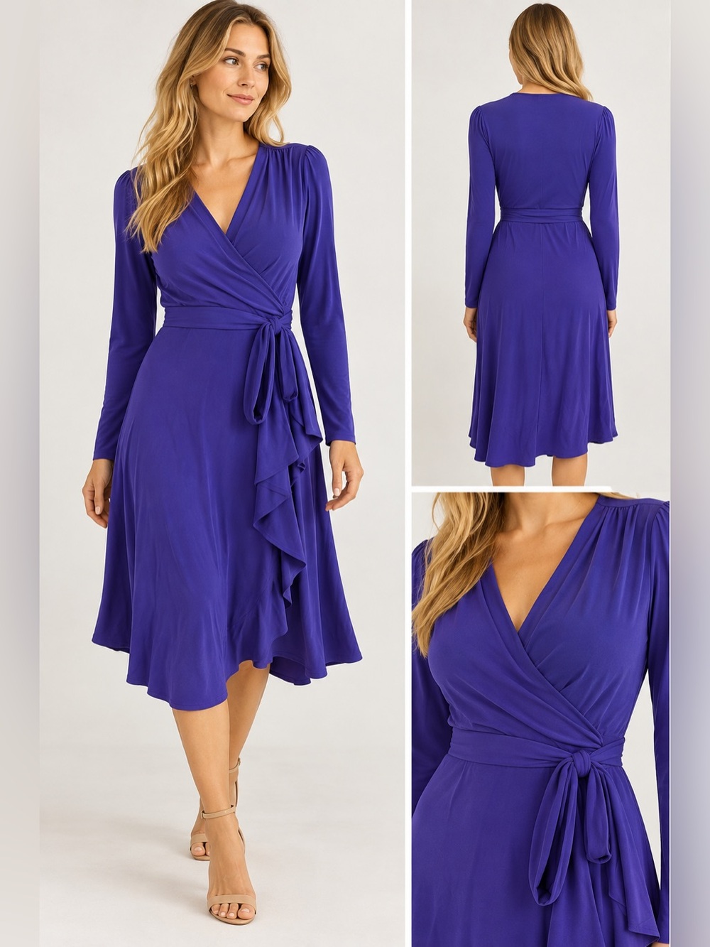 Elegant Wrap Midi Dress in Royal Purple by